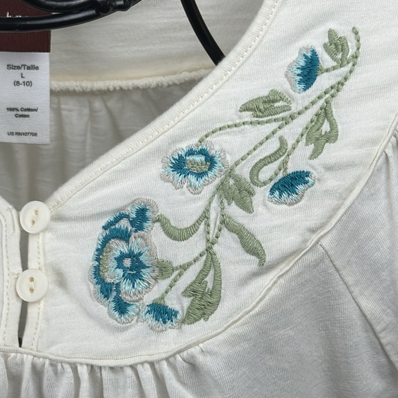 Tea Collection Embroidered Peasant Top Boho Long Sleeve Floral Cream Girl's L - Picture 3 of 10